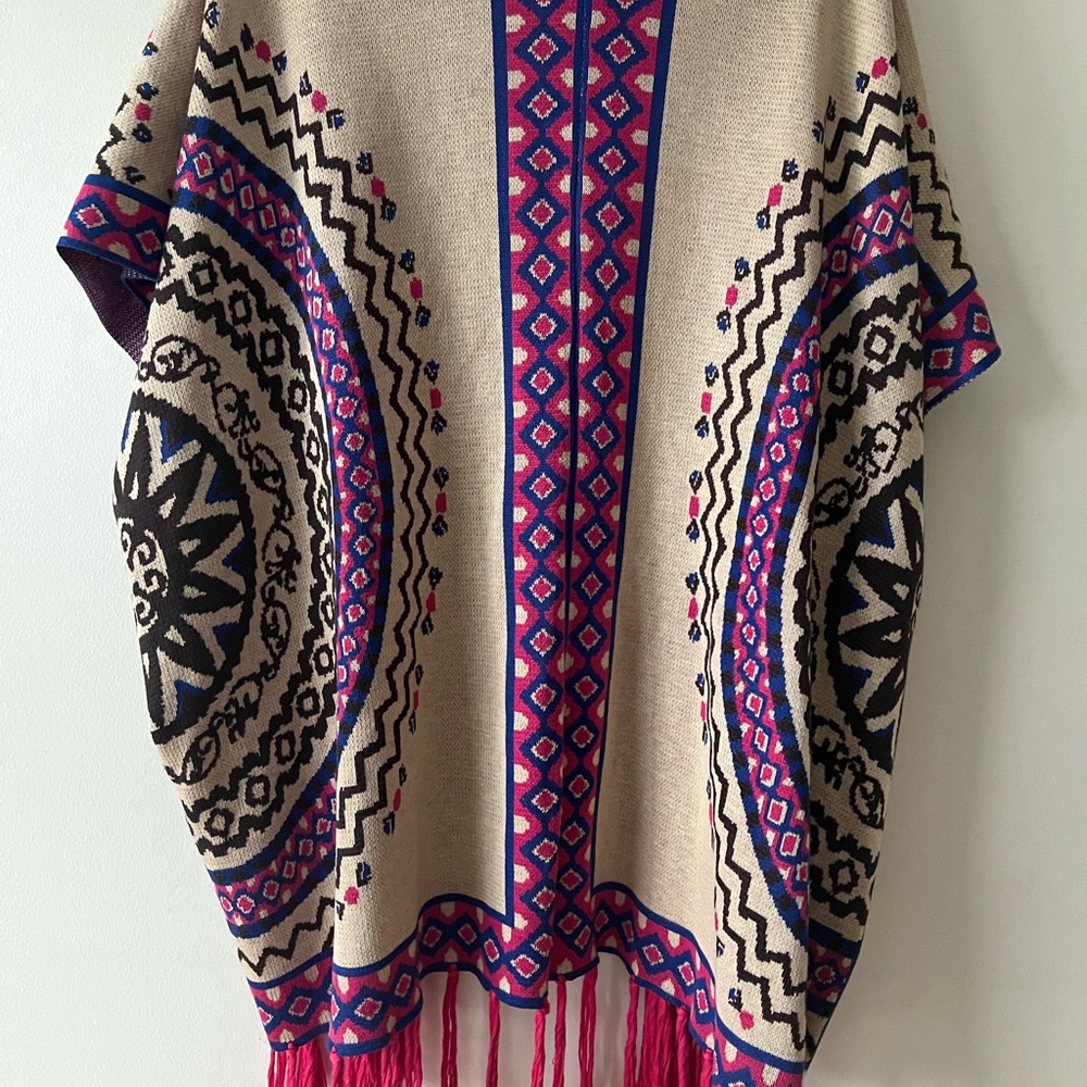 Flying Tomato Multicolor Patterned Tassel Poncho … - image 2
